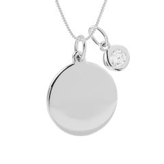 engravable disc necklace with crystal drop pendant