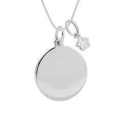 engravable disc necklace with flower pendant