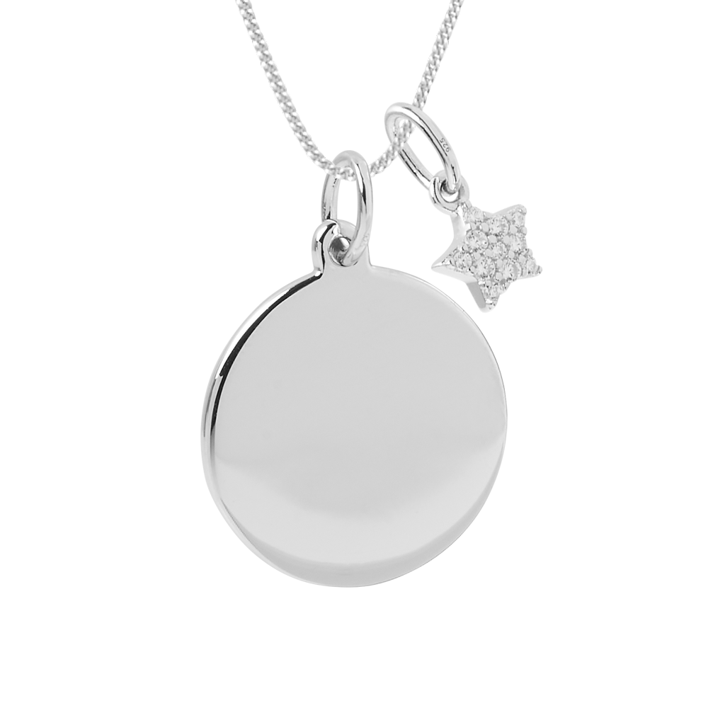 engravable disc necklace with star pendant