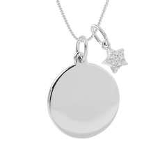 engravable disc necklace with star pendant