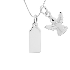 Engravable Tag Necklace with angel pendant
