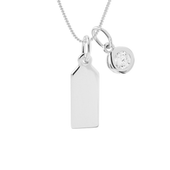 Engravable Tag Necklace with crystal drop pendant