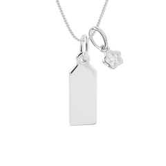 Engravable Tag Necklace with flower pendant