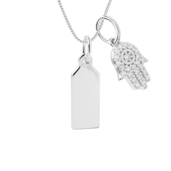 Engravable Tag Necklace with hamsa pendant