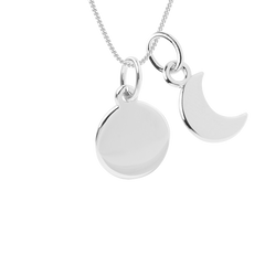 Engravable small disc necklace with crescent moon charm