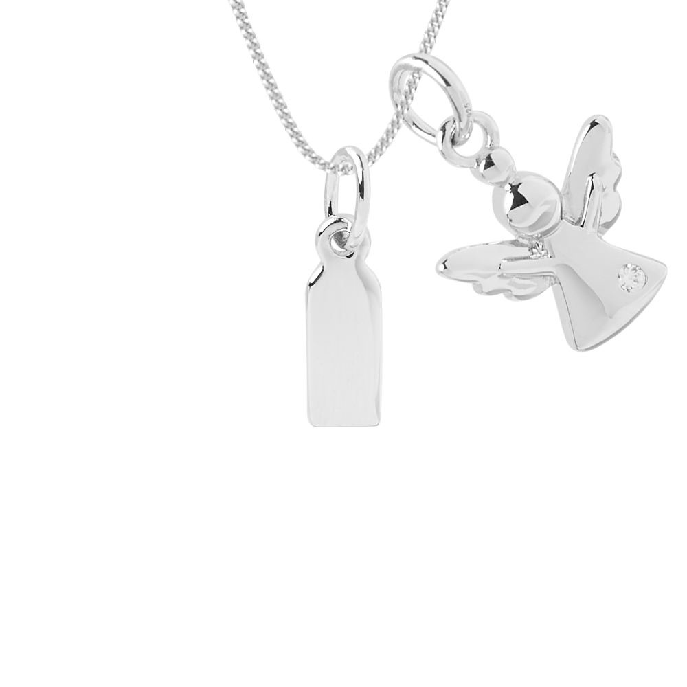 engravable small tag necklace with angel pendant