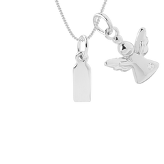 engravable small tag necklace with angel pendant