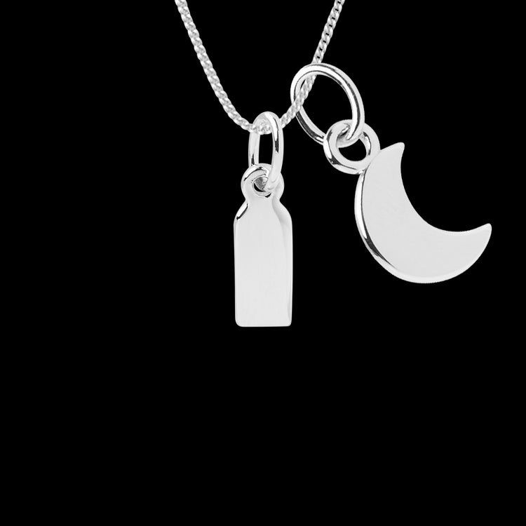 engravable small tag necklace with crescent moon pendant
