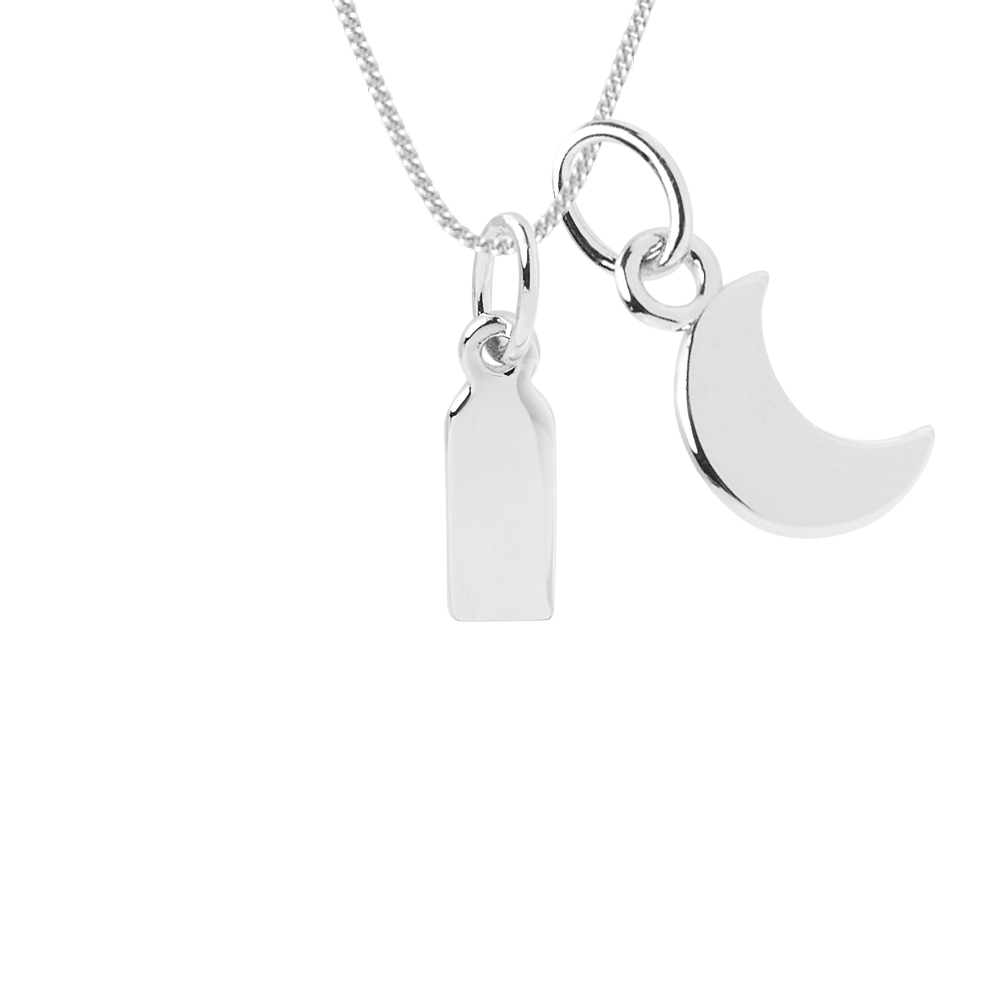 engravable small tag necklace with crescent moon pendant