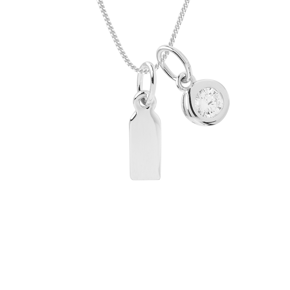 engravable small tag necklace with crystal drop pendant