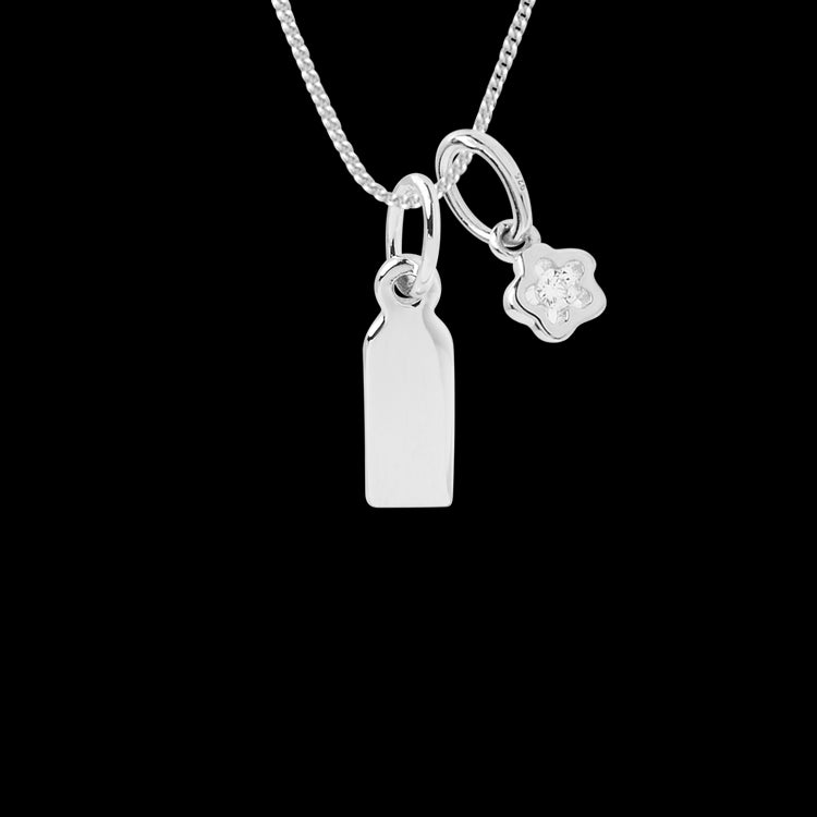 engravable small tag necklace with flower pendant