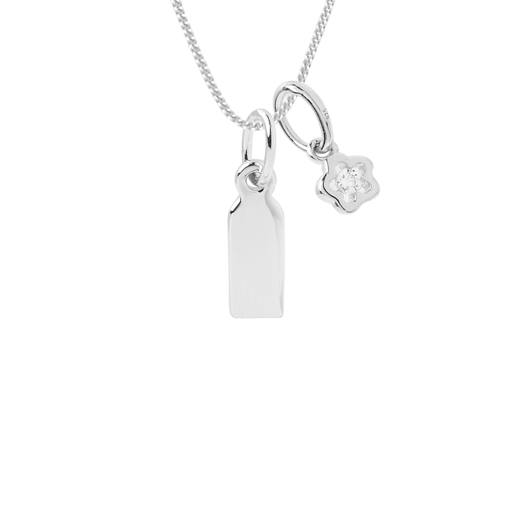 engravable small tag necklace with flower pendant