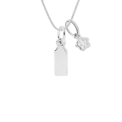 engravable small tag necklace with flower pendant