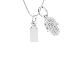 engravable small tag necklace with hamsa pendant