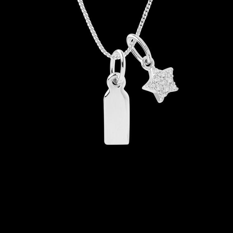 engravable small tag necklace with star pendant