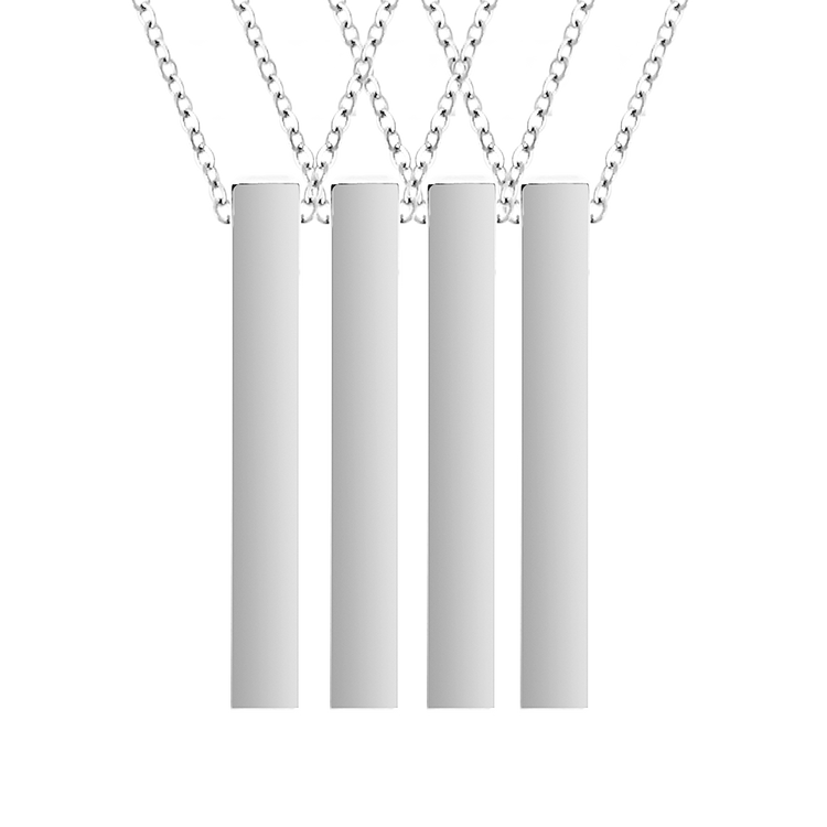 Four sided Silver Engravable Bar Necklace