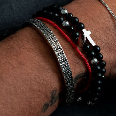 men's bracelet, men's double wrap stone bracelet with cross