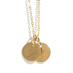 Engravable two disc gold necklace